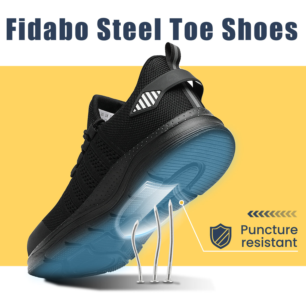 Fidabo Steel Toe Shoes for Men and Women Comfortable Lightweight Work Safety Shoes Puncture Proof Slip Resistant Indestructible Sneakers Suitable for Construction Work