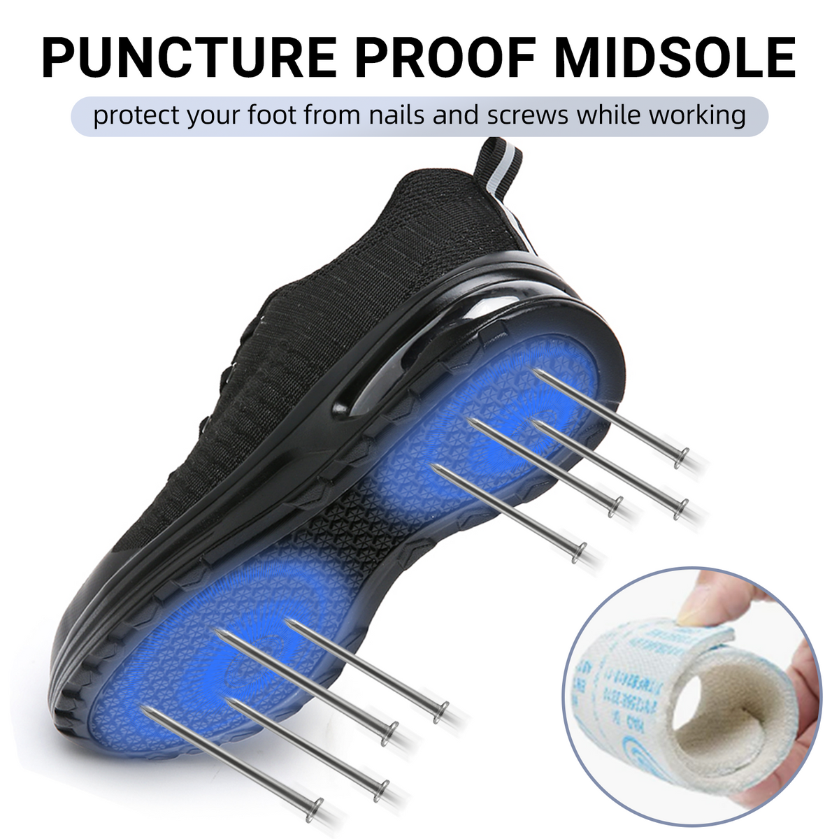 Fidabo Steel Toe Shoes for Men Women Lightweight Comfortable Slip Resistant Safety Work Sneakers Cushion Puncture Proof Shoes Indestructible Shoe for Industry Construction Warehouse