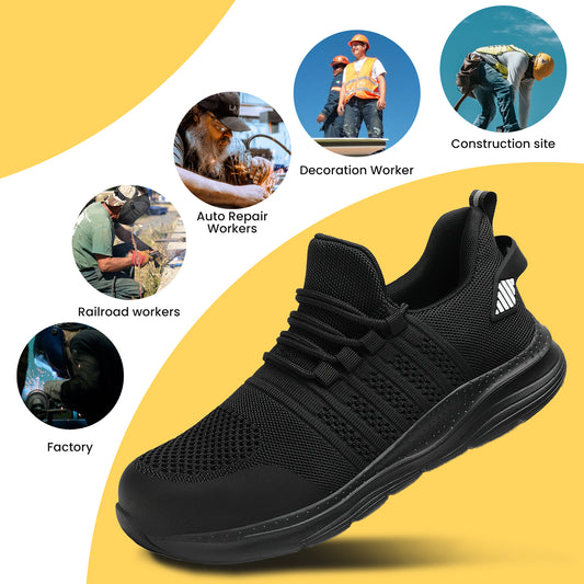 Fidabo Steel Toe Shoes for Men and Women Comfortable Lightweight Work Safety Shoes Puncture Proof Slip Resistant Indestructible Sneakers Suitable for Construction Work