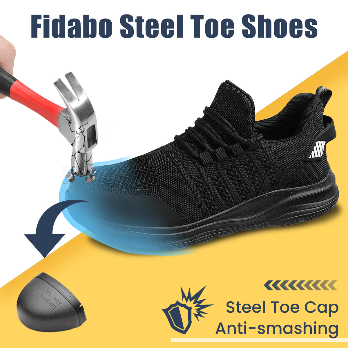 Fidabo Steel Toe Shoes for Men and Women Comfortable Lightweight Work Safety Shoes Puncture Proof Slip Resistant Indestructible Sneakers Suitable for Construction Work