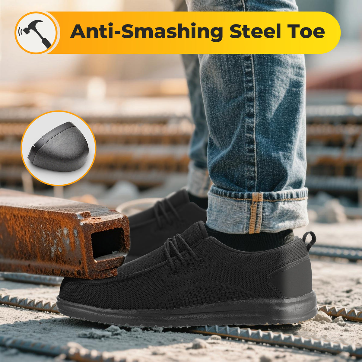Fidabo Slip On Steel Toe Shoes Men Puncture Proof Indestructible Steel Toe Work Shoes Lounging Walking Sneakers Steel Toe Loafers